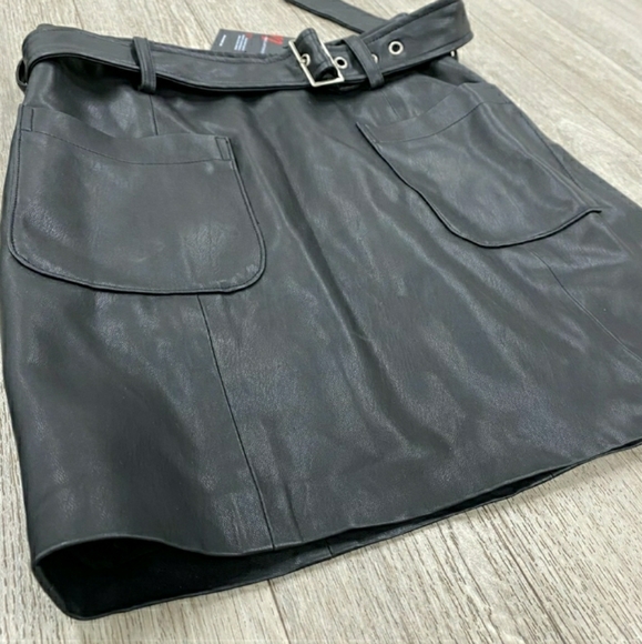 N:Philanthropy Vegan Faux Leather Belted Mini Short Skirt S Small - Picture 2 of 6
